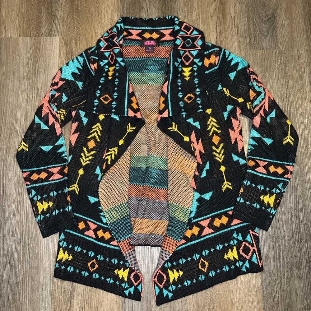 Rock and Roll Cowgirl Cardigan Women's Small Black Southwestern Aztec Sweater